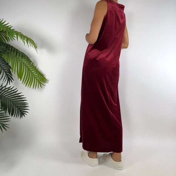 Vintage 90s Red Floral Velour Cottagecore 2-Piece Maxi Dress Cardigan Set / L - Picture 4 of 9